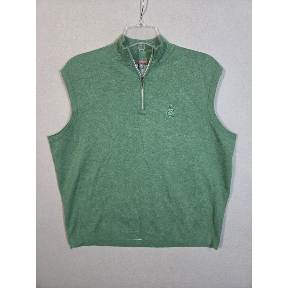 Peter Millar Golf Vest Mens XXL Green Crown Sport 1/4 Zip Country Club Logo